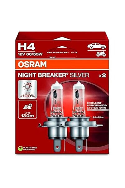 Generic مصباح هالوجين أمامي من OSRAM Night Breaker Silver H4، سطوع أعلى بنسبة...