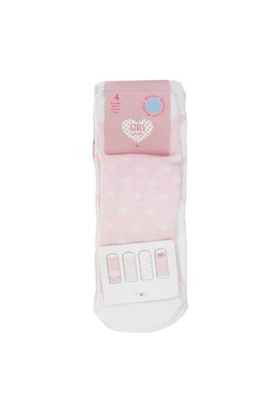 DAsiNU Set of 4 Pink and White Crown and Heart Socks for Babies