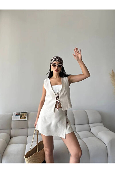 MODA Keten Yelek ve Şort Etek Takım