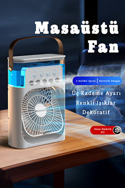 airteknoloji Taşınabilir Su Püskürtmeli Masa Üstü Fan 600 ml Hazne 7 Renk LED...