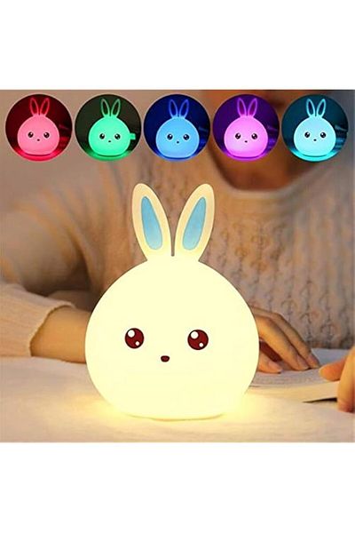 Generic Colorful USB Rabbit Lamp Silicone LED Night Lamps Bedroom Lights For Children Kids Bedside Table La