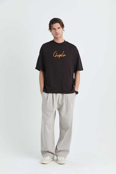 Saw Chaplin Appliqued Oversize Brown Tshirt 4778