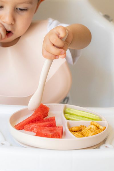 NoiBaby Vacuum Bottom Silicone Plate - Silicone Spoon Set of 2 - (Cream)