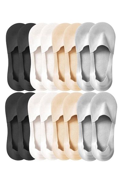 OEM Women's socks, set of 8 pairs, non-slip silicone, 35-40 EU, beige multicolor