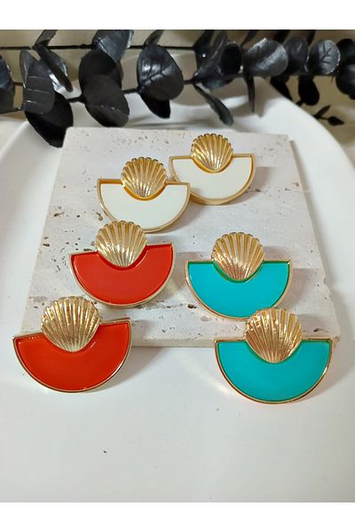mos&more 3 Colors, Blue Orange Cream Mussel Light Stylish Women's Earrings
