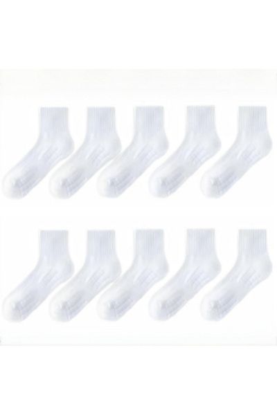OEM Set of 10 Pairs of Long Cotton Socks, Elastic, Breathable, White, Size 39-42 EU