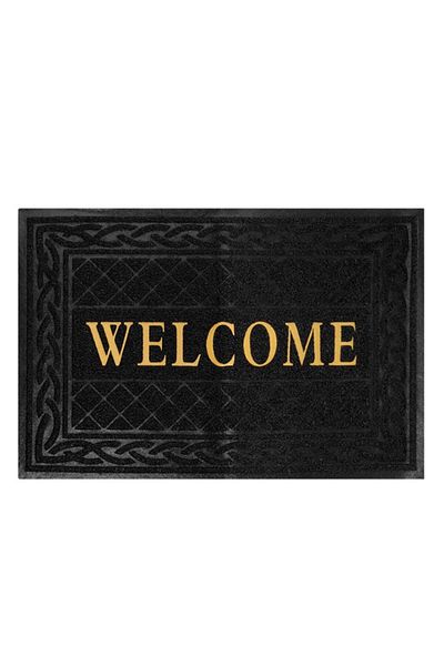 TOPI TOY Entrance mat, black with frotte pattern and gold text Welcome, 90×60 cm