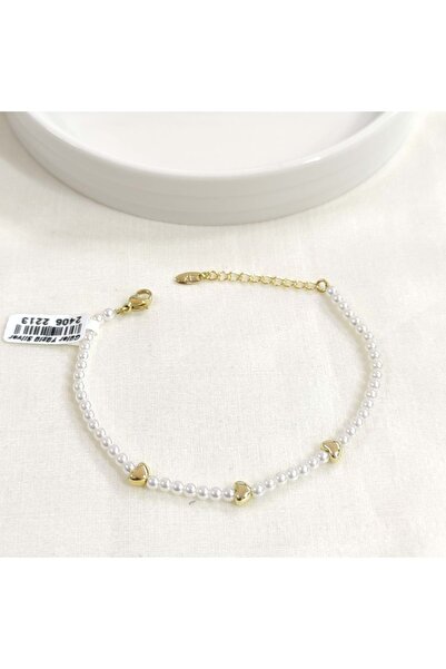 Güler Yüzlü Silver سوار XUPING على شكل قلب من اللؤلؤ ذهبي 17+3 سم