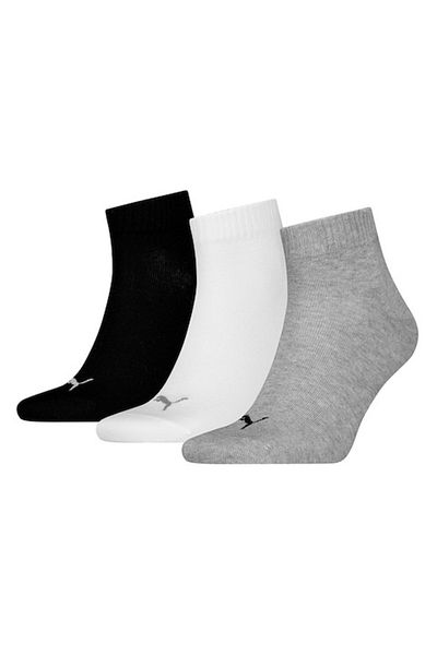 Puma Set of unisex short socks with logo details - 3 pairs, white, black, grey melange, size 35-42