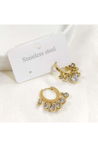 Güler Yüzlü Silver Steel Shak Pendant Stone Hhoop Earring - Gold Yellow