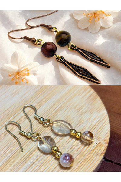 ayrestyle طقم أقراط مكون من قطعتين من عين النمر والسيراميك الطبيعي مع أزرار م...