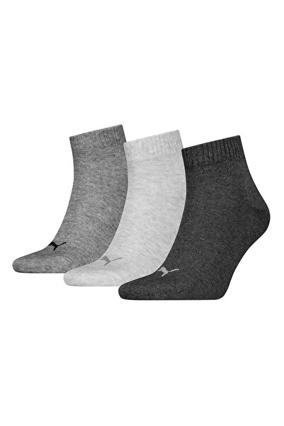 Puma , Set of 3 Unisex Short Socks with Logo Details, Gray Melange/Dark Gray, Size 35-38