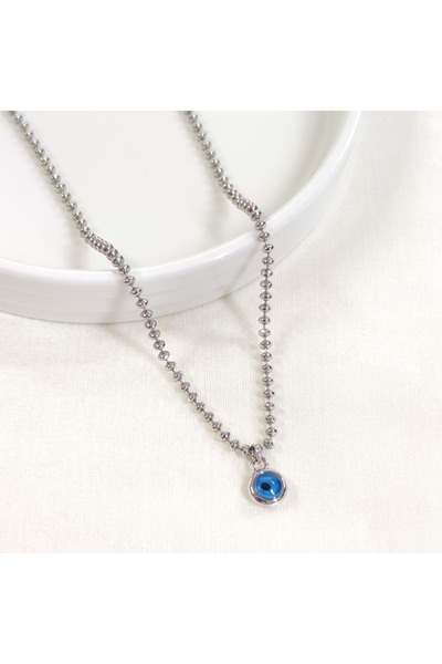 Güler Yüzlü Silver FULLYX قلادة على شكل كرة من الخرز الأسود باللون الأبيض 50+...