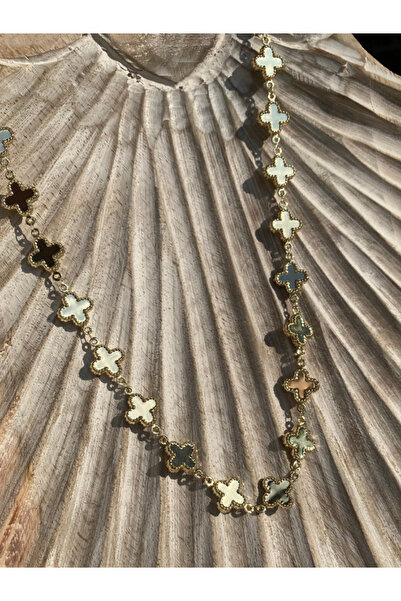 Brethils Yonca Kolye 14K Altın Kaplama Kuyum Model Parlak Zemin Kararmaz Gara...