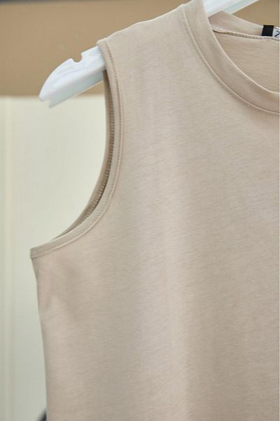 Modamorfo Round Neck Slit Zero Sleeve Combed Cotton Underwear - Light Mink