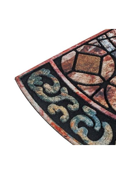 TOPI TOY Entrance mat, semicircle, embossed patterns, Mandala, 75×45 cm, multicolor