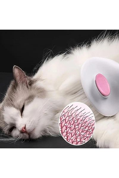 Pisicik Pink Automatic Cleaning Pet Brush with Button Cat Dog Hair Collector Comb