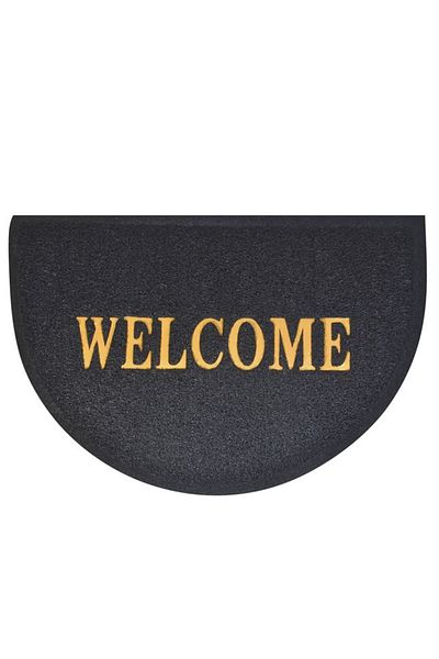 TOPI TOY Black door mat, PVC, with message, semi-round, 60x40 cm