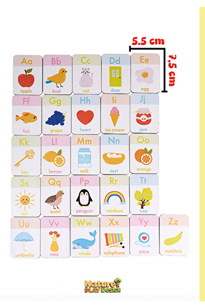 Natureplaydesign İngilizce alfabe ve nesne eşleştirme kartları Eğitici Ahşap ...