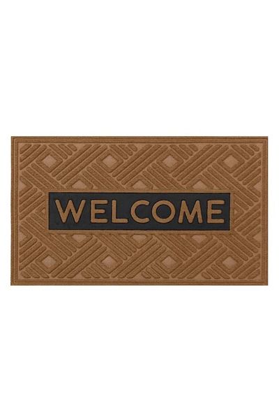TOPI TOY Entrance mat, brown with black, geometric pattern, Welcome message, 75×45 cm