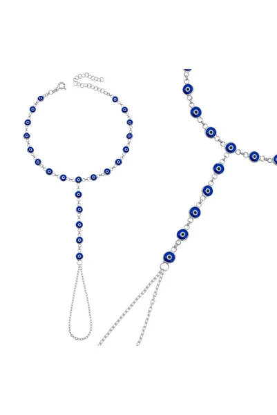 Tradivent Silver Şahmeran – Elegant Design with Navy Blue Evil Eye Beads (Bc-0E6945)