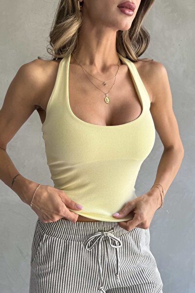 Ulino Bluză tricotată tip crop cu bretele pe gât