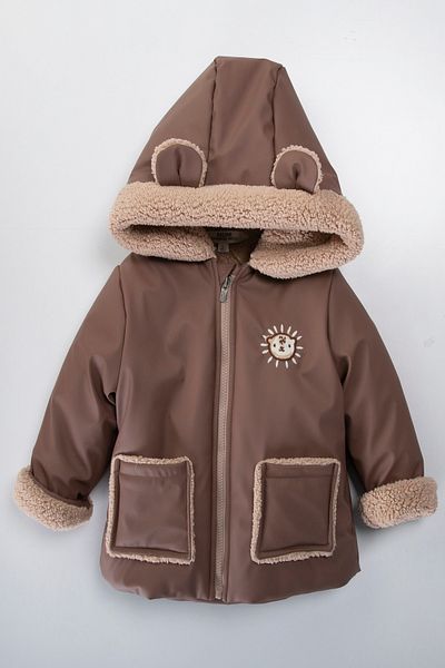 PODİUM GİYİM New Season Cute Bear Soft Fabric Winter Fur-Lined Fleece-Lined Hooded Pocket Water Repellent Coat