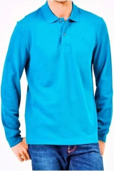 Queenchic Long Sleeve Polo Collar Casual 2 Button Adult Turquoise T-Shirt - Turquoise - Bynvaumn-Unz-Nturk-Yet