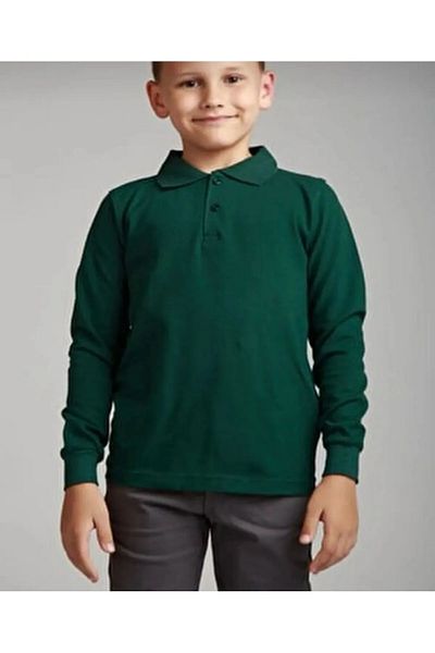 Selkar Global Long Sleeve Polo Collar School and Casual 2 Button Nefti Green Children's T-Shirt - Selkrumx-Uhz-Rneft-Coc