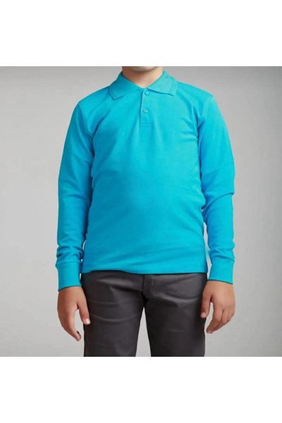 Sereia Long Sleeve Polo Collar School and Casual 2 Button Turquoise Kids T-Shirt - Turquoise - Sreiaumx-Uhz-Rturk-Coc