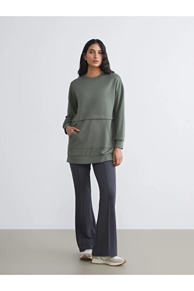 LC Waikiki Γυναικείο φούτερ LCW Modest Green Crew Neck Τούνικ
