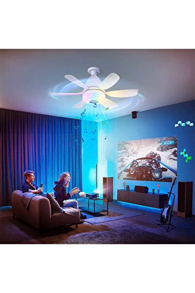 Goes Bluetooth Müzikli Akıllı RGB Renkli LED Işık Sessiz Motor Gece Modlu 6 Kanat Tavan Vantilatörü