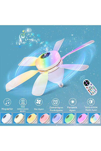 Goes Bluetooth Müzikli Akıllı RGB Renkli LED Işık Sessiz Motor Gece Modlu 6 Kanat Tavan Vantilatörü