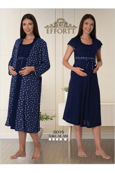 EM&FA TEKSTİL Pregnant Maternity Nightgown Set with Robe