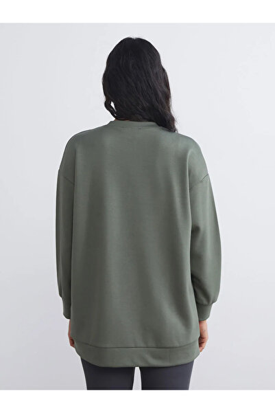 LC Waikiki Γυναικείο φούτερ LCW Modest Green Crew Neck Τούνικ