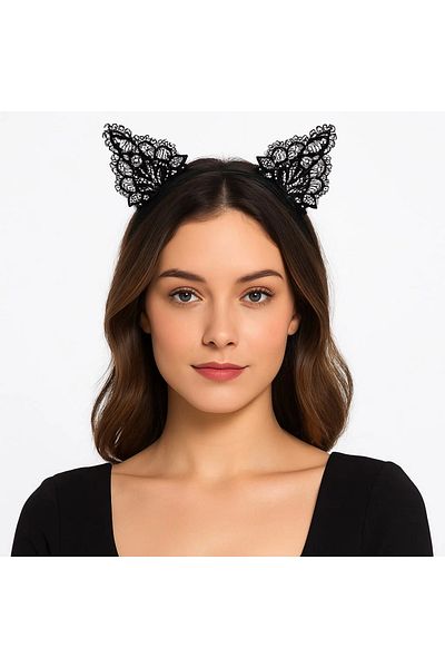 Eldenör Black Cat Lace Crown + Gloves Set – Party, Dance and Costume Combination
