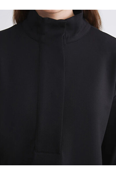 LC Waikiki LCW Modest Siyah Dik Yaka Oversize Kadın Sweatshirt Tunik