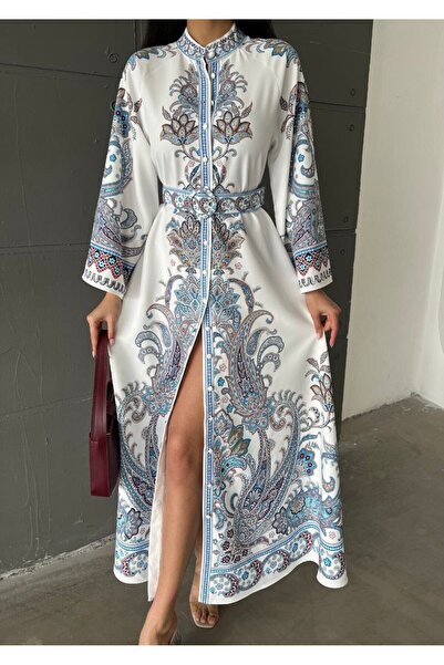 MSN Atlas Fabric Dress (Belt Included) -White/Blue- 4235