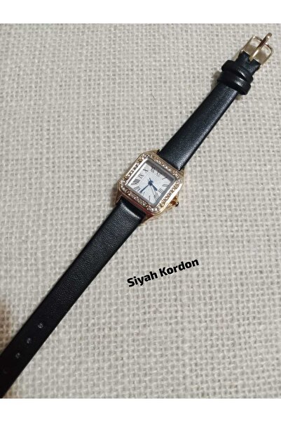 QUARTZ Vintage Square Mini Black Color Cord with Roman Numerals Women Wrist W...