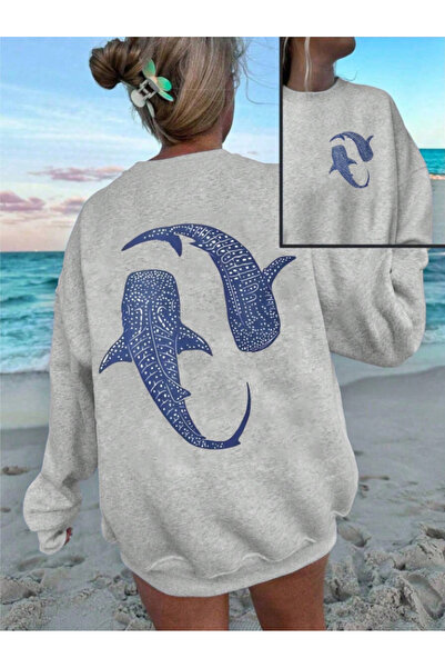 Framgan Hanorac supradimensionat din bumbac cu imprimeu Blue Whale Y2k pentru...