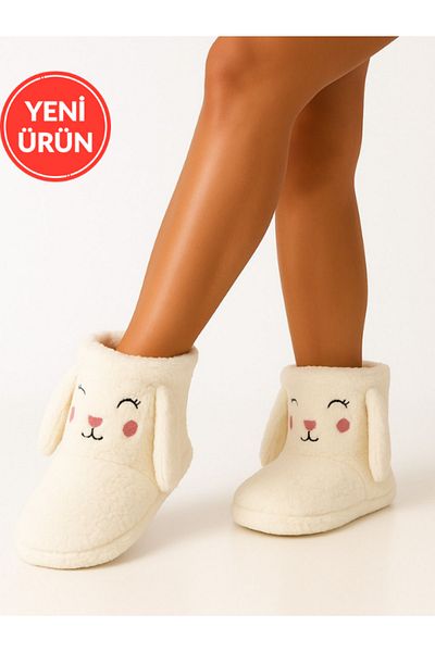 STOCON Pluș de iepure, țesătură caldă, broderie, urechi, cizme de casă cu talpă termo-silențioasă groasă STC1128