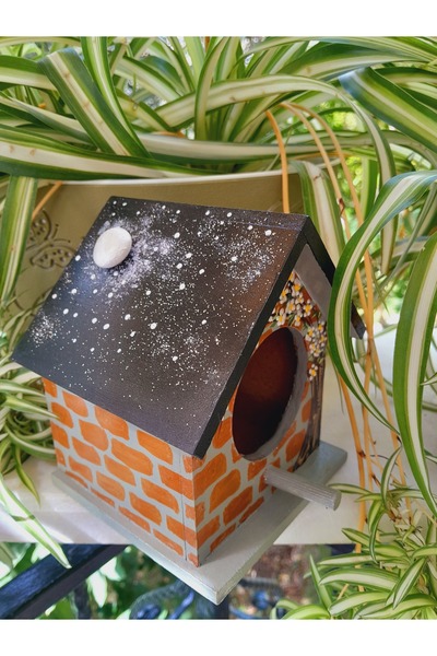 Minnoş Dükkan Bird House Wooden Bird Nest Garden Balcony Decoration