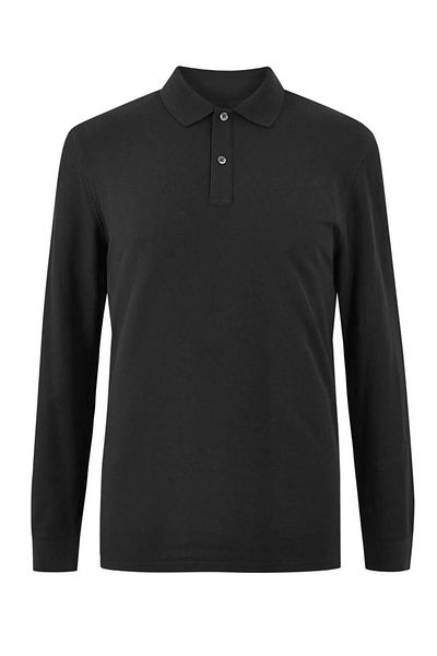 Selkar Global Long Sleeve Polo Collar Casual 2 Button Black T-Shirt - Black - Selkrumr-Uvz-Zsiy-Yet