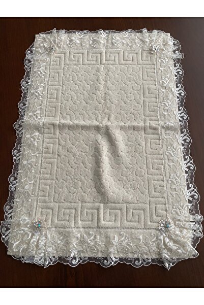 DE&Mİ TEKSTİL BEYAZ GÜBÜR DANTELLİ AYAK HAVLUSU