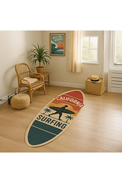 Markaev California Retro Surf Tahtası Şeklinde Dokuma Taban Halı 292 YNG