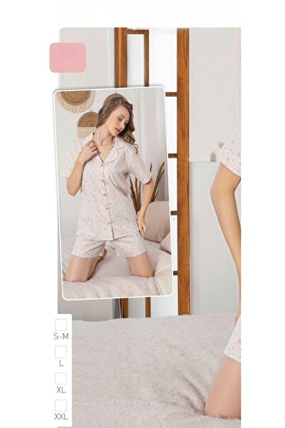 İpek Women's Short Sleeve Front Button 100% Cotton Shorts Pajamas Set
