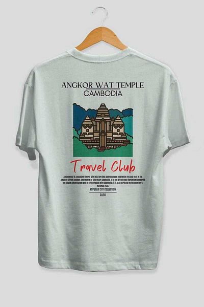 Ankhises Templul Angkor Wat Cambodgia Tricou oversize imprimat pe spate Bărbați Femei Tricou din bumbac cu gât crew