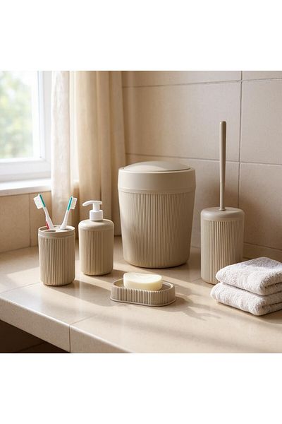NY HOME 5 Piece Bath Set Cream
