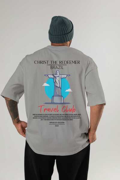 Ankhises Christ the Redeemer Brazil Back Printed Oversize T-Shirt Men Women Cotton Crewneck Tshirt