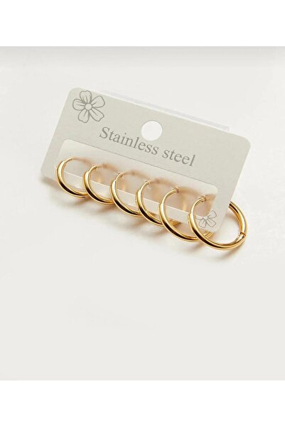 Misens Kadın Kararmaz 316 L Çelik 6'lı Halka Set Kararmaz Çelik Küpe